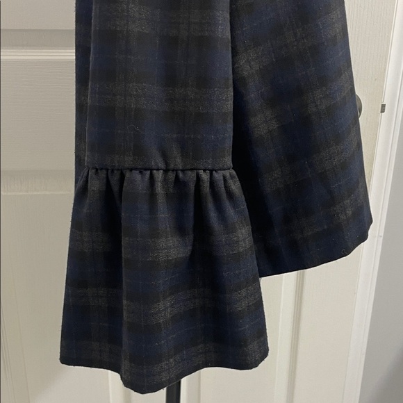 Zara Navy Blue Plaid Bell Sleeve Jacket/Top Sz L - Picture 5 of 16